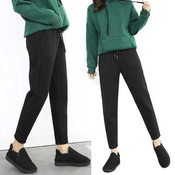 

Women New Korean Winter Pants High Slim Waist Belted Harem Pant Trousers Female Autumn Warm Women's Long Pants