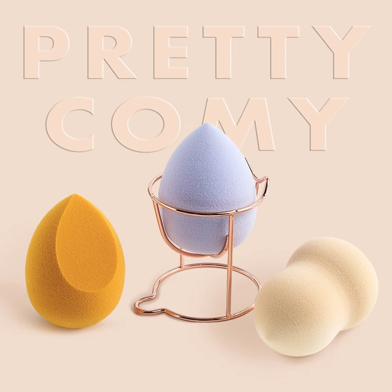 Pretty Comy, 3 шт., губка для макияжа, яйцо, косметика, Maquiagem, с держателем для яиц, не латексный, сухой, влажный, двойного назначения, пудра, слойка, Косметика для макияжа