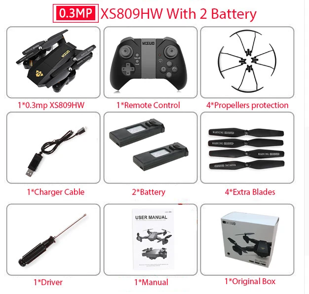 Visuo Xs809hw Xs809w складной Дрон с камерой Hd 2mp широкоугольный Wifi Fpv удержание высоты Rc Квадрокоптер Вертолет Vs H47 Дрон - Цвет: 30W XS809HW 2B