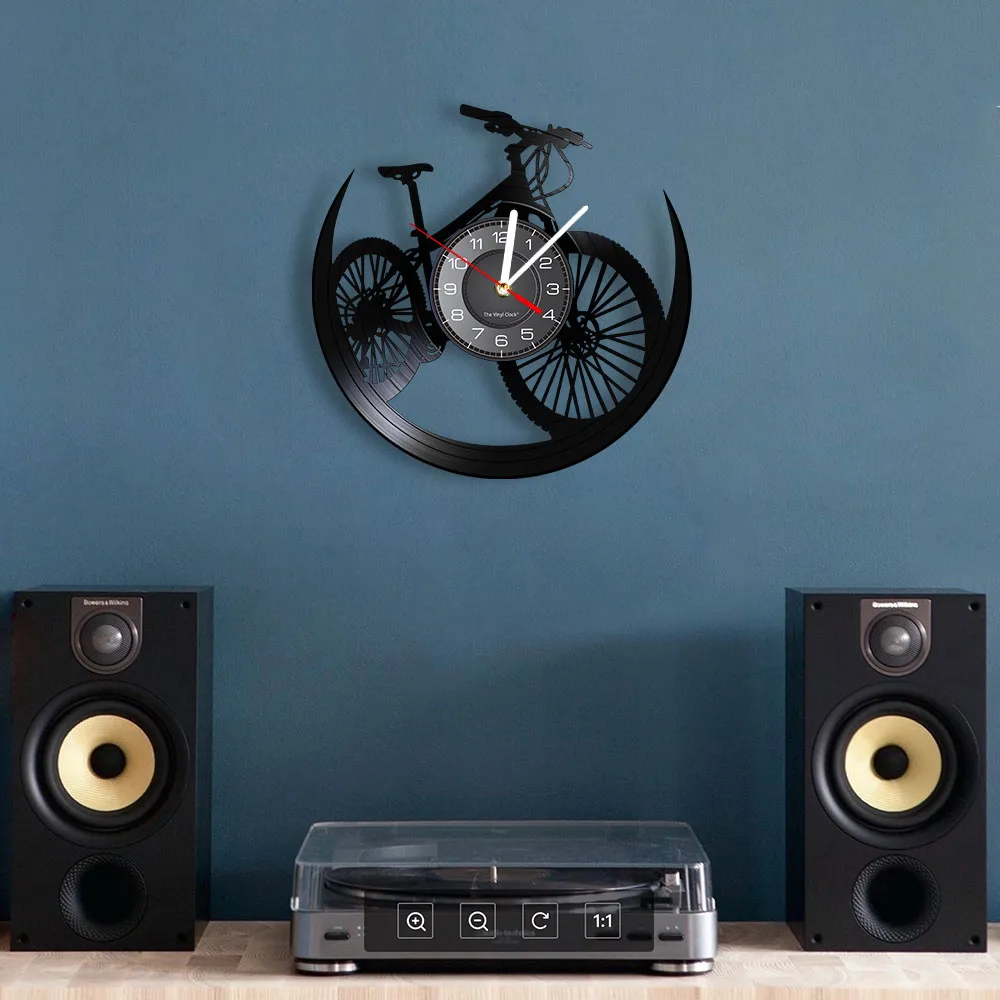 Road Mountain Bike Vinyl Album Record Wall Clock Cycling Decor Sports Events Bicycle Man Cave Watch Mountain Biker Cyclist Gift quartz wall clock