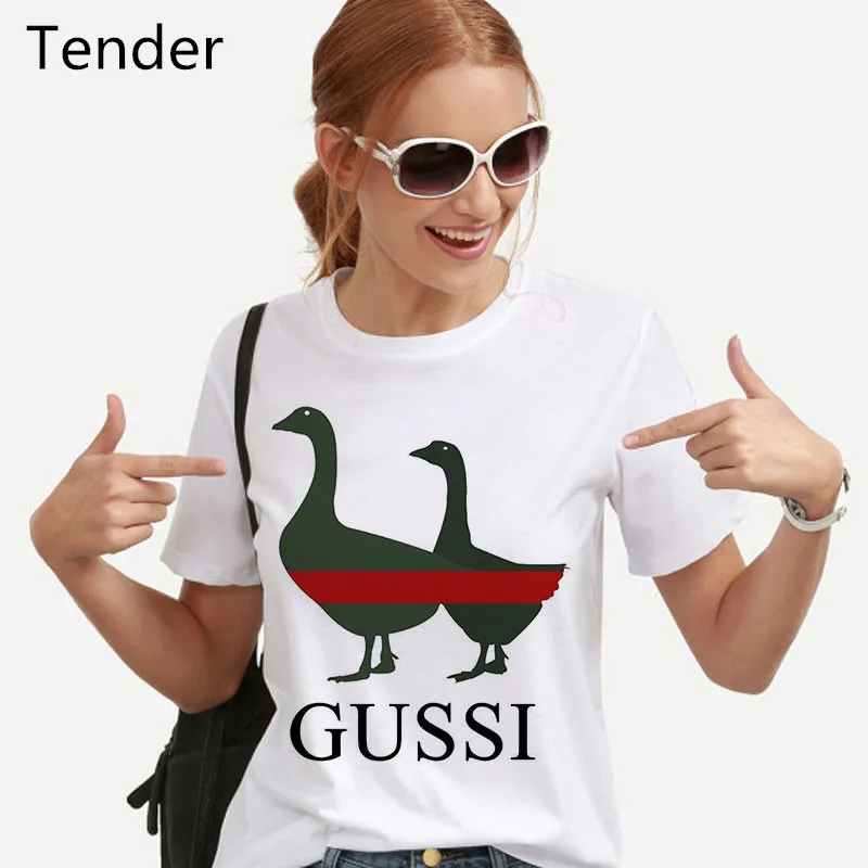 Two Gooses Ga Ga Ga Printing 2020 Women Clothes Gothic Vogue Casual T-shirt Harajuku Kawaii 90s Feamle Clothesing Friends Tshirt