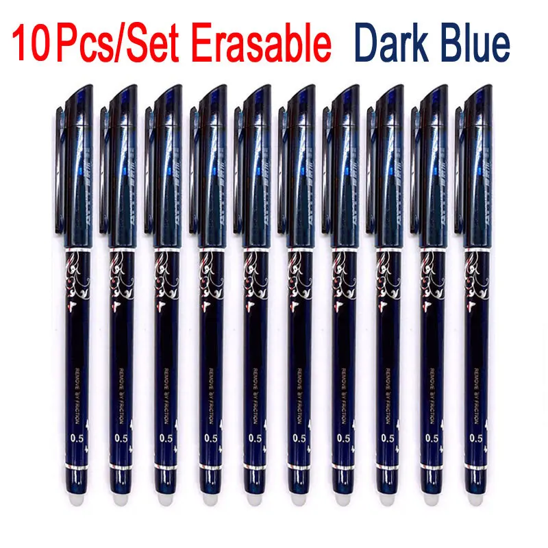 10pcs dark blue DELVTCH 10 шт./компл. стирающиеся ручки чернилами 0,5 мм гелевая ручка черного цвета 4 цвета для Детский подарок для школы и написания картины канцелярских принадлежностей - Цвет: 10pcs dark blue