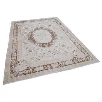 

214x286 Cm Beige Handmade English Vintage Area Rug-7x9 Ft