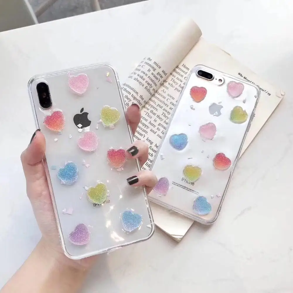 ORYKSZ конфеты наклейки на ногти сердечки Bling TPU чехол для телефона iphone 6 6s 8 7 Plus Чехлы