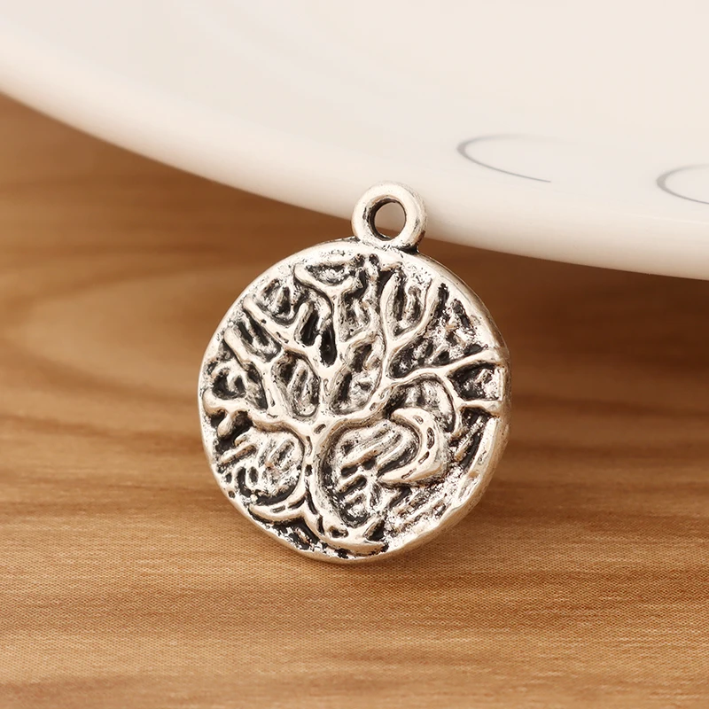 

20 Pieces Tibetan Silver Hammered Tree Moon Round Charms Pendants for DIY Necklace Bracelet Jewellery Making Accessories 21x18mm
