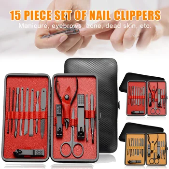 

Manicure Pedicure Set Nail Clippers 15pcs Stainless Steel Manicure Kit Tools for Nail Cutter Kits with Portable Case HJL