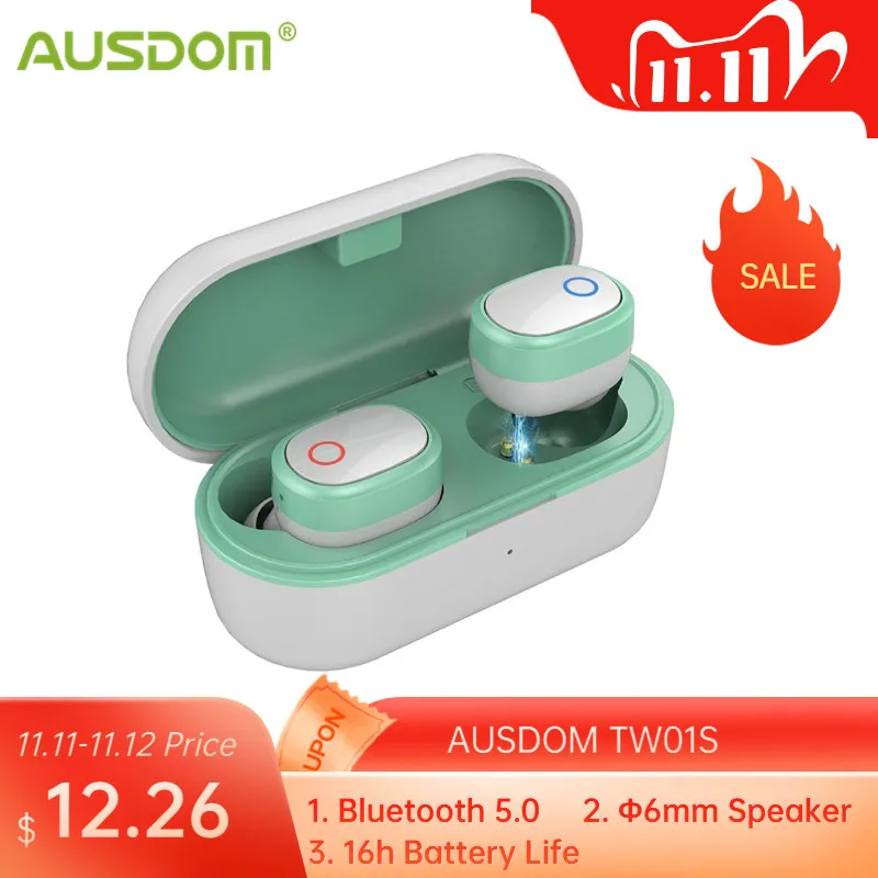 

AUSDOM TW01S Bluetooth Earphones TWS Wireless Headphones with Dual Mic In-Ear Handsfree Sports Headsets For IOS Andorid