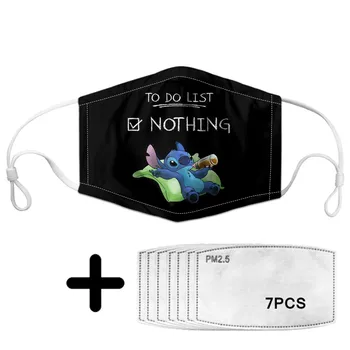 

Black Face Mouth Mask with Cute Stitch Print Casual Reusable Protection for Women Breath Washable Ladies Masks Tapabocas Kawaii