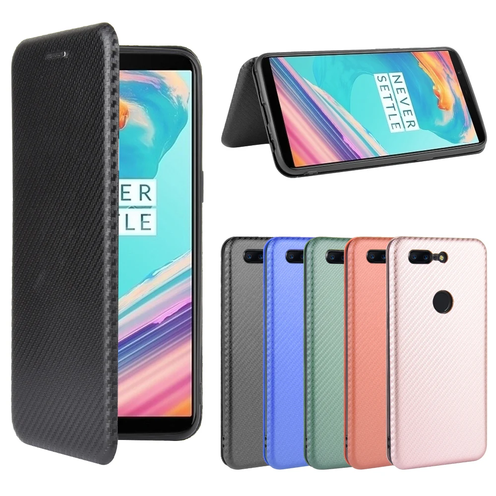 Чехол-книжка для OnePlus 5T 6 01 дюйма из углеродного волокна жесткий с отделением карт