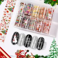 10 rolls/box Christmas nail foil transfer sticker decals snow sliders for nails art designs manicure snowflake decorations 1