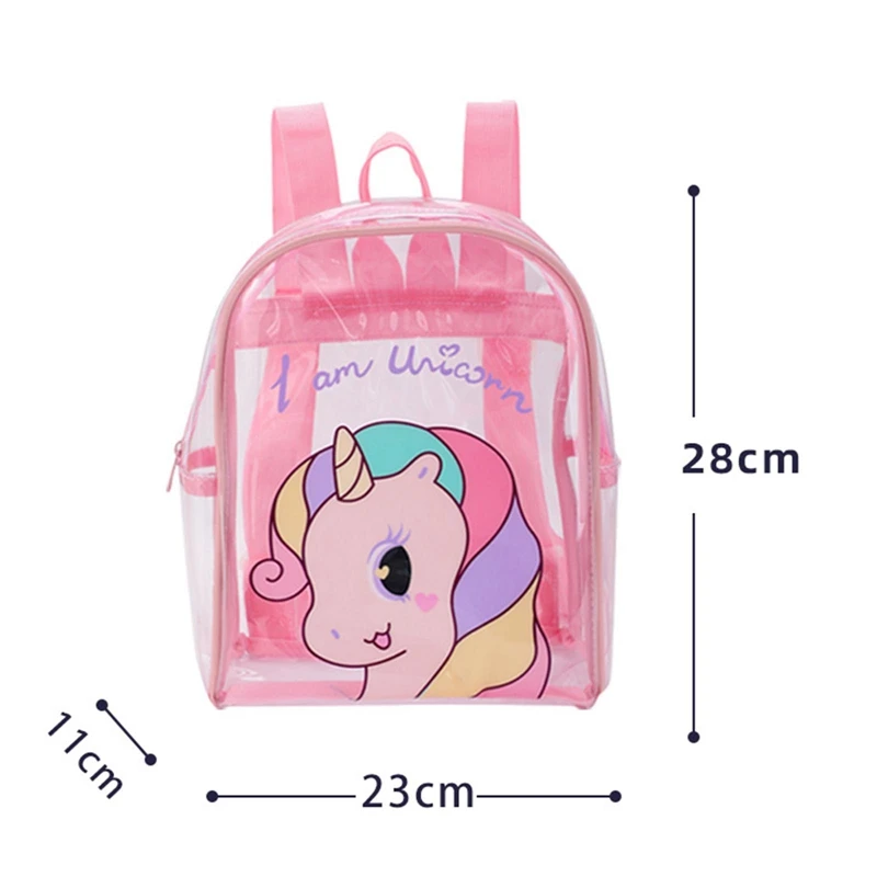 IvyH Kids Transparent Backpack,Clear Backpacks See Through PVC Unicorn  Bookbag Security Travel School Bags for Girls Boys,Pink Unicorn 