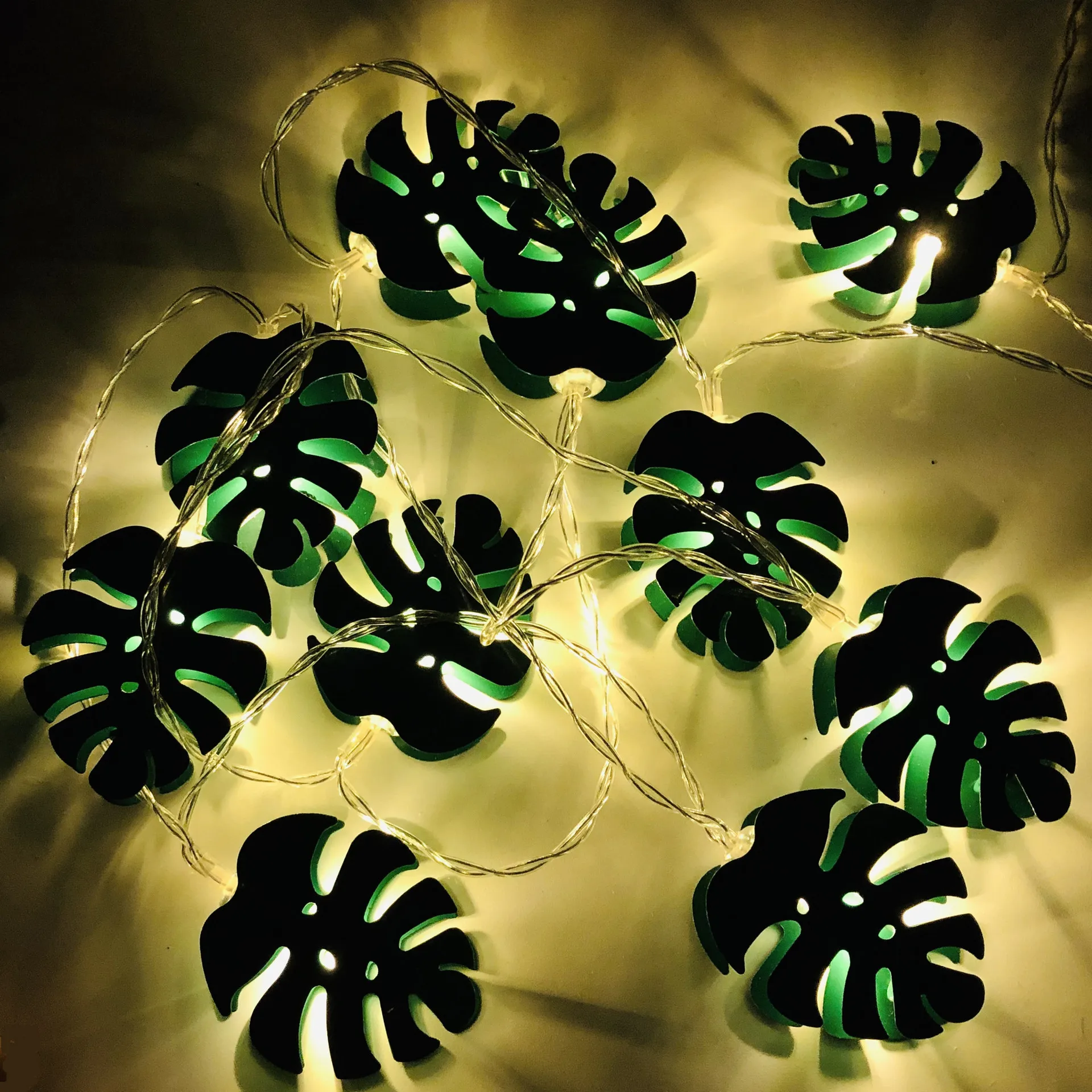 Красивый металлический лист Monstera светящаяся гирлянда на батарейках 6 м Guirlande Led