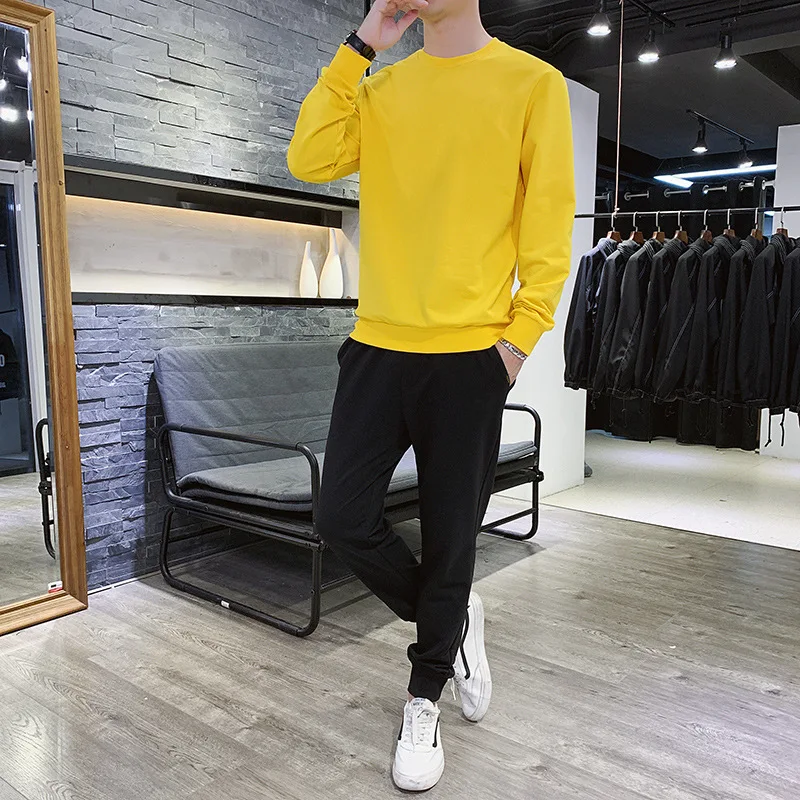 

New Style Spring And Autumn MEN'S Sport Suit round Neck Sweater Two-Piece Set Students Set Hoodie Coat Sports Clothing Men's
