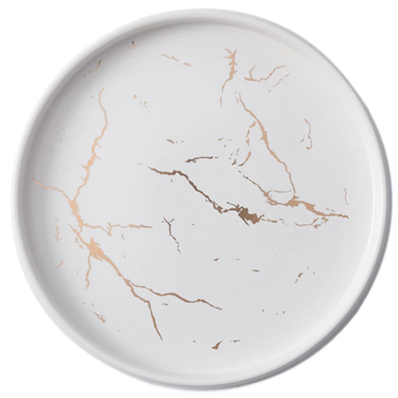 

20Cm Gold White Marble Ceramic Dish Porcelain Cutlery Set Kitchen Table European Decorative Dessert Steak Plate