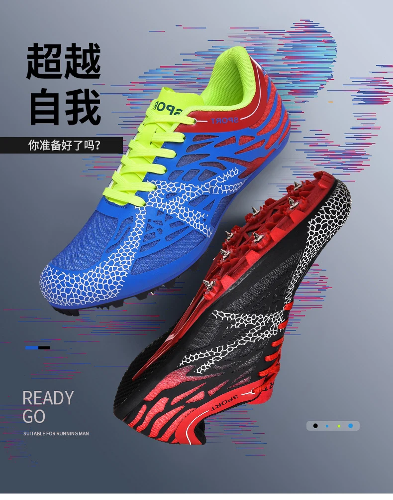 Men Women Boys Girls Track and Field Shoes Mesh Breathable Athletics Spike Shoes Black Blue Racing Sneakers Lightweight Trainers