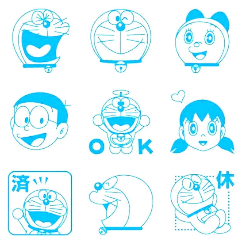 

9 pcs/set Kawaii Doraemon Stamp DIY Novelty Toy Self Inking Photosensitive Seal Without Handle Funny Planner Scrapbooking Stamps