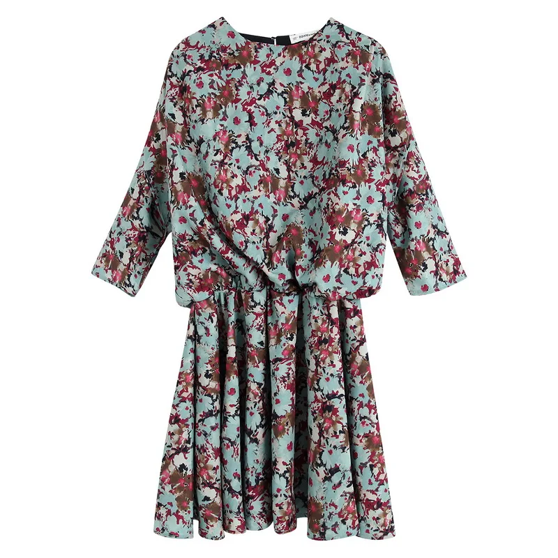 Autumn 2019 New Fashion Vintage Prints O-Neck Above Knee Women Floral Dresses | Женская одежда