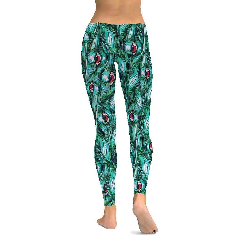 LEIMOLIS sexy Gothic Magic eye green print push up leggings plus size women fitness workout punk high waist spandex leggins