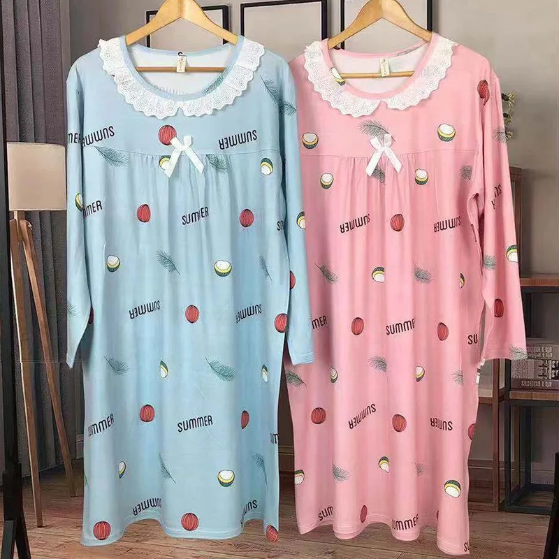 Spring Autumn Casual Plaid Cotton Nightgowns for Women Long Sleeve Loose Night Dress Home Dress Sleepwear Nightdress Nighty