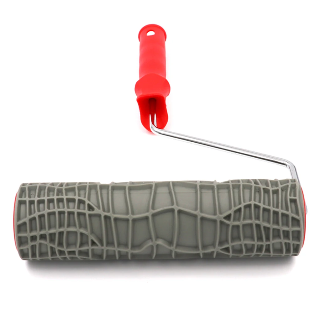 Rubber Paint Roller with Handle Wood Pattern Graining Knurling Wall Rolling Tool