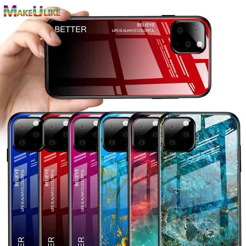 

9H Tempered Glass Case For iPhone 11 Pro Max 11Pro Case Colorful Phone Bag case For Apple iPhone11 Pro Max Cover