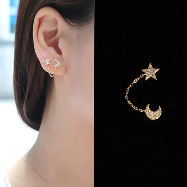 Moon Star Stud Earrings Surgical Steel Ear Cartilage Piercing Charm  Jewellery UK | eBay
