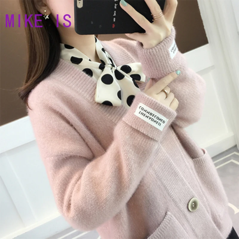 Women's Oversized Sweater 2020 Long Cardigan Pink Blue Red Solid Embroidered Korean Pocket Loose Knit Soft Outwear Coat |