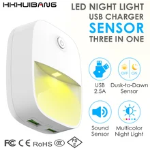 HKHUIBANG Dual USB Зарядное устройство для Xiaomi huawei samsung iPhone стены Зарядное устройство с функцией ночного светодиодный звук Сенсор Управление адаптер для путешествий