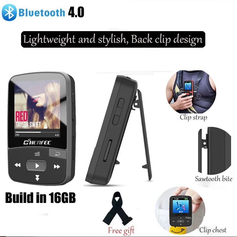 Оригинальный mp3 плеер Bluetooth 16 ГБ с клипсой 1 5 дюйма FM радио Micro SD картой MP3 плеером