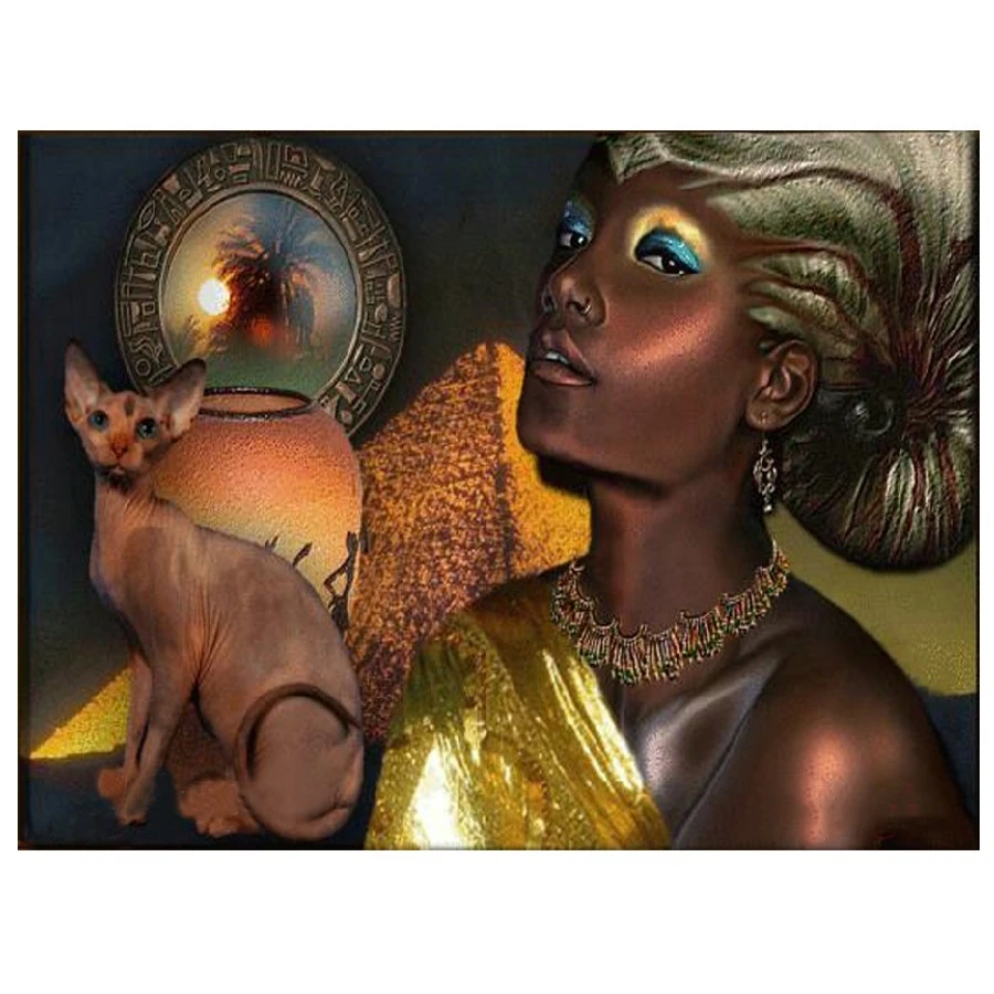 Crystal Home Decor DIY Diamond Painting African women Cross Stitch Square Rhinestone Painting Diamond Embroidery Sphynx Cat_副本_副本