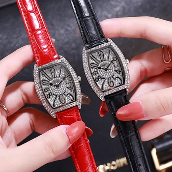 

Luxury Brand Fashion Women Quartz Wristwatch Leather Strap Ladies Watches Square Rhinestone Dial Digital Watch WM1147