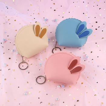 

FUDEAM High Quality Leather Rabbit's Ears Coin Purse For Women Mini Cute Girl Key Chain Hobos Coin Wallet USB Cable Headset Bag
