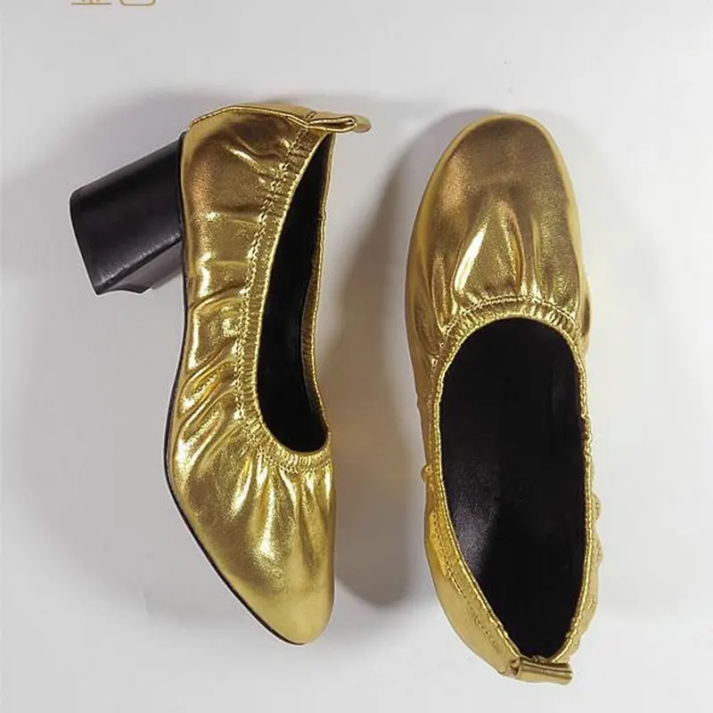 Женские туфли с закрытым носком высокий каблук круглый носок обувь для бабушки