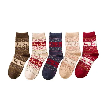 

Socks For Women 1Pair Snowflake Deer Casual Style Wool Autumn Winter Crew Socks Christmas Socks Keep Warm Xmas Gifts