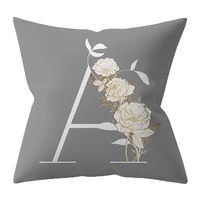 Decorative 45x45 Letter Gray Cushion Customizable Polyester Throw Pillow White Yellow Flowers Pillowcase Nordic Home Decor 2