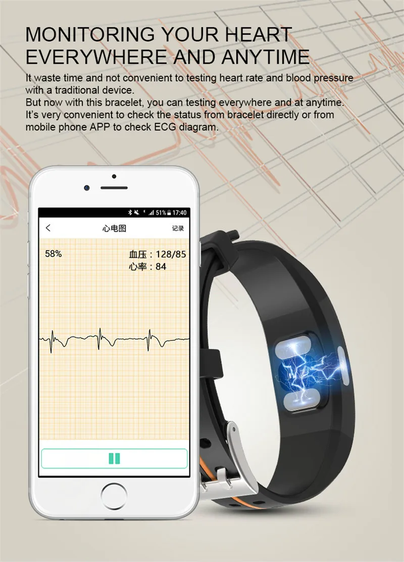 Смарт браслет ECG P3A фитнес шагомер измеритель температуры калорий умные часы с
