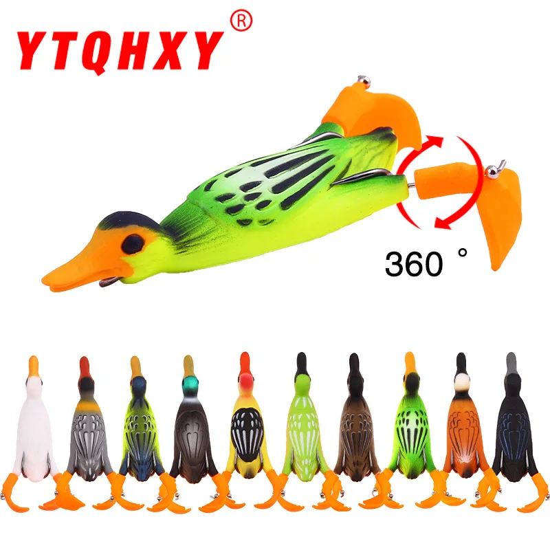 

XY-125 12g 9.5cm Luya Lures Propeller Fins Duck Silica Gel Floating Water Rotating Tractor Soft Bait 3D Fishing Tackle