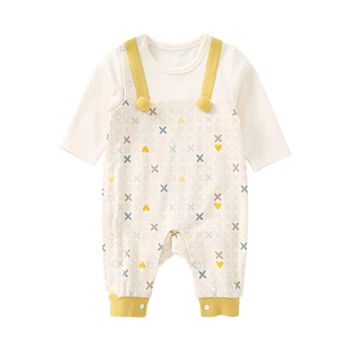 

Pureborn Newborn One-Piece Baby Jumpsuit Contrast Overalls Breathable Cotton Baby Romper Long Sleeve Baby Boy Girl Clothes