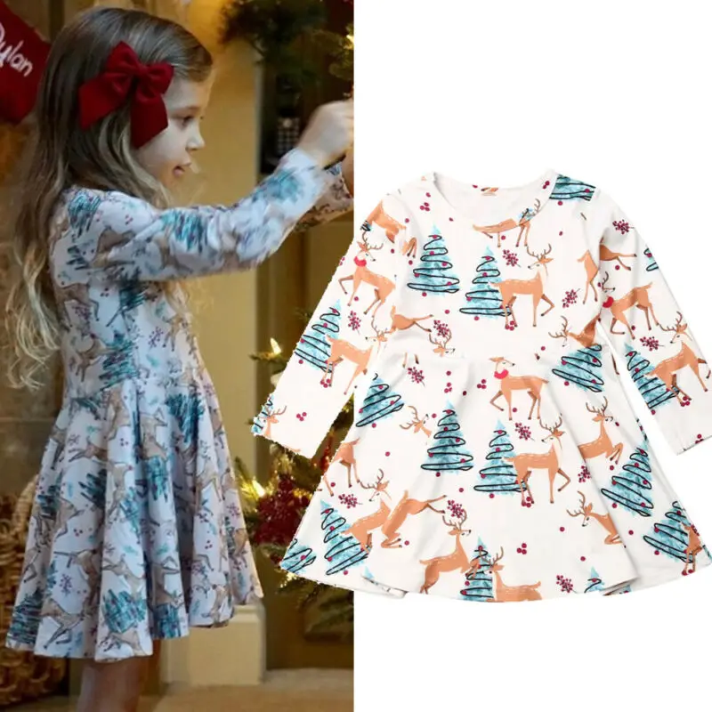 

Christmas Toddler Baby Girls Long Sleeve Xmas Deer Party Tutu Dress Clothes