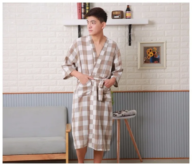 Трехслойный мужской халат из хлопка, мягкие банные мужские халаты и женская одежда для сна, момоющаяся марлевая Пижама, мужской повседневный домашний банный Халат