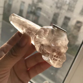 

1pcs Natural Quartz Crystal Smoky Quartz Skull Smoking Pipe to Heal Crystal Stone Tobacco Pipe TP