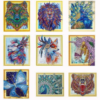 

Meian Diamond Painting animals Special Shaped Crystals Home Christmas Round Partial 5D Diamond Embroidery nouveaute 2019