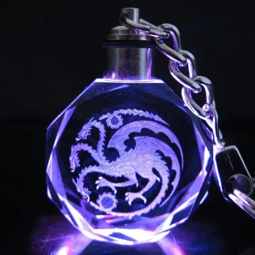 House of Targaryen GOT Игра престолов дом Старк Таргариен волк Дракон светодиодный светильник кулон брелок стекло с лазерной гравировкой брелок с подарочной коробкой подарок - Цвет: House of Targaryen