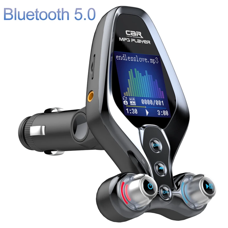 Handsfree Bluetooth 5.0 FM Transmitter One Key Power On/Off EQ Mode Car MP3 Music Player QC3.0 Dual USB Charger Folder | Автомобили и
