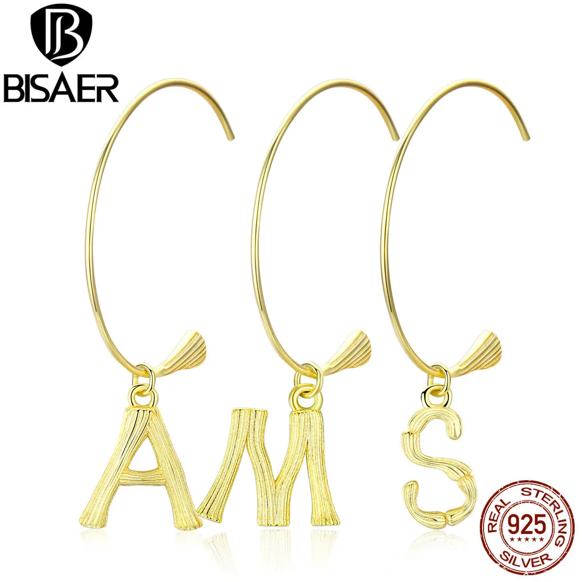 Алфавитные серьги BISAER,, 925 пробы, Серебряные буквы A& M& S, женские серьги-гвоздики, женские серьги, корейские ювелирные изделия ECE703