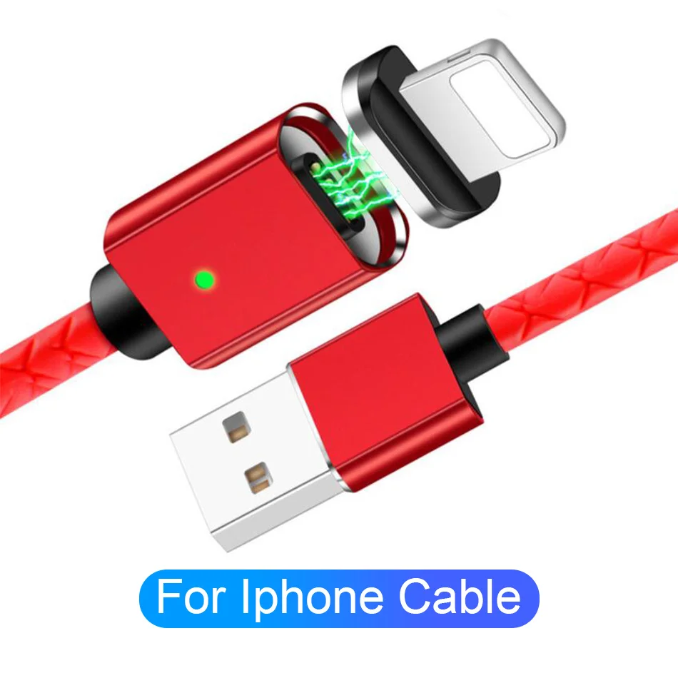 Магнитный кабель 3A Быстрая зарядка кабель для передачи данных для iPhone samsung Micro Usb для Xiaomi type C магнитное зарядное устройство кабель для мобильного телефона Usb шнур - Цвет: For iphone Red