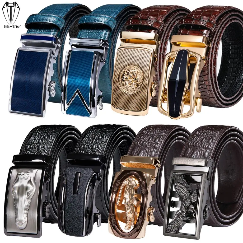 Men's Belts Leather Designer Gold Automatic Buckle Ratchet Belt for Men :  : Clothing, Shoes & Accessories