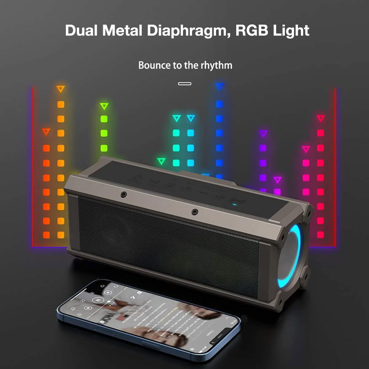 US $76.83 100W Wireless bluetooth Speaker Portable Speaker Soundbar Driver Diaphragm RGB Light Sound Box Outdoor Caixa De Som bluetooth