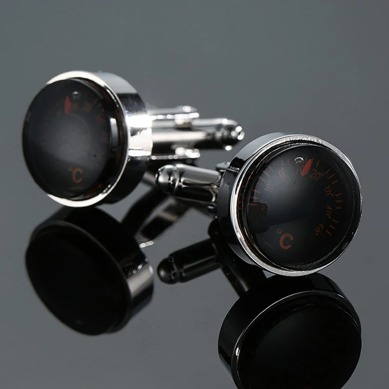 

AS High quality thermometer cufflink new fashion jewelry car water tank meter cufflink men's shirt suit badge pin gift