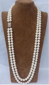 

2 row s7-8mm south sea round white pearl necklace 22"24"